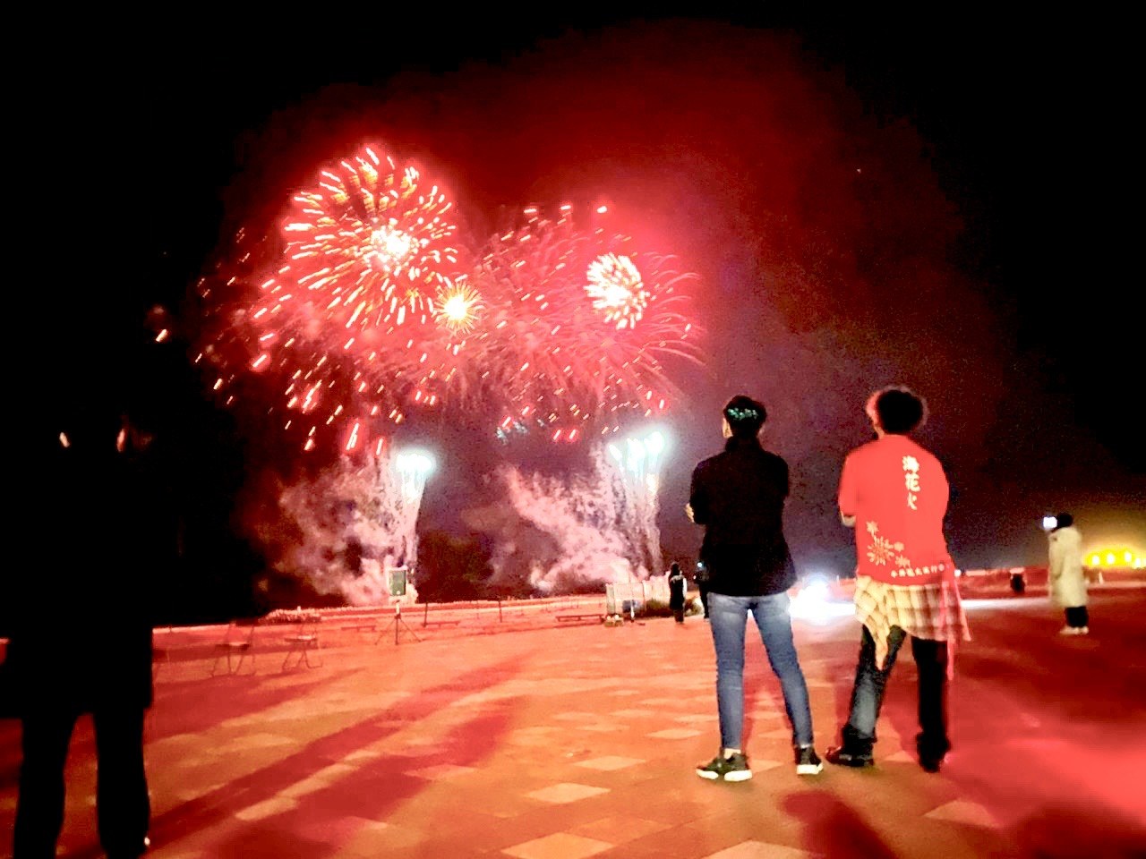 鹿嶋の夜空に上がる花火